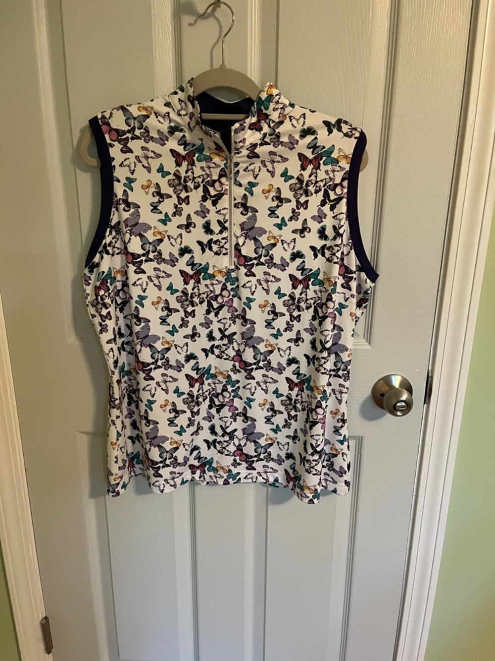 Mock Neck Sleeveless Tank Top with Multicolor Butterfly Print